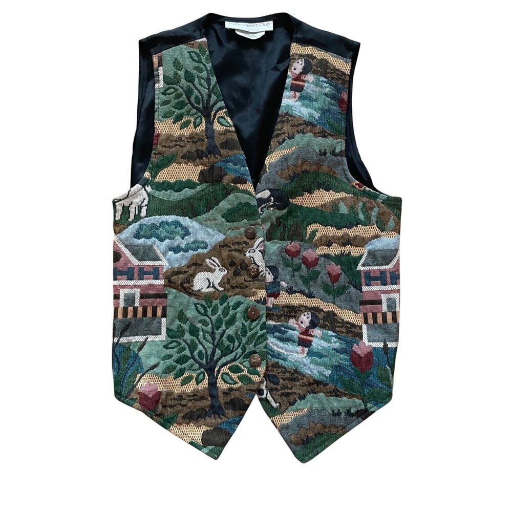 Vtg 90s Paris Sports Club Brocade Tapestery Bunny Vest Women S M Artist Academia